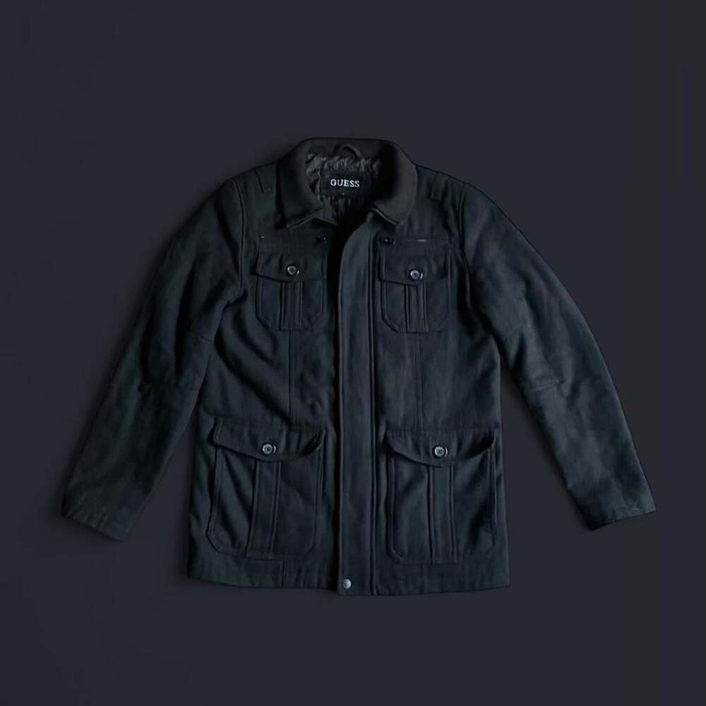 Guess Military Utility Jacket Men’s Medium Black Wool Blend Heavyweight